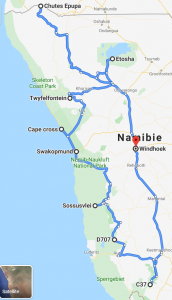 google maps du road trip en Namibie